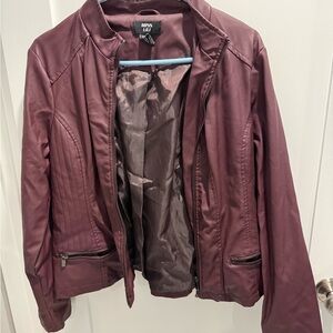 Miss Lili Maroon Faux Leather Moto Jacket